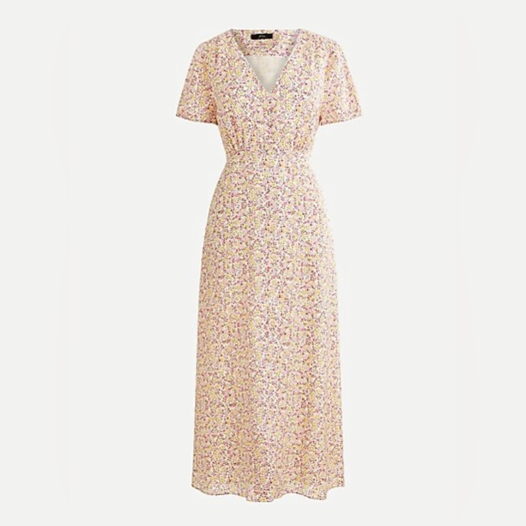 Nwt J. Crew V-Neck Midi Dress Field Day Print Pleated Floral White Ivory Pink